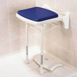 AKW 2000 Series Compact Fold-Up Shower Seat With Pad - Blue