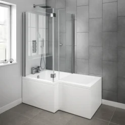 Milan Shower Bath Enclosure - 1500mm L-Shaped Inc. Hinged Screen + Panel