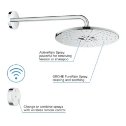 Grohe Rainshower SmartConnect 310 Shower Head & Arm With Wireless Remote -Villeroy Shop 26640000 d1n