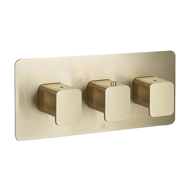 JTP Hix Brushed Brass Twin Outlet Thermostatic Concealed Shower Valve Horizontal 1 JTP Hix Brushed Brass Twin Outlet Thermostatic Concealed Shower Valve Horizontal