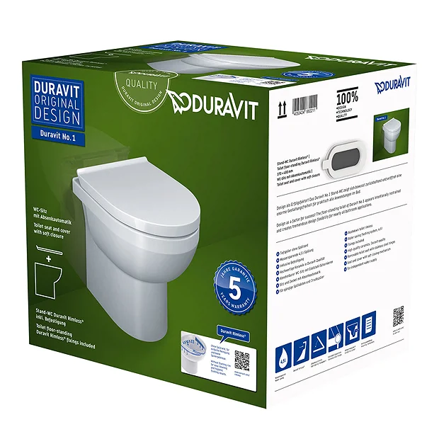 Duravit No.1 Rimless Back To Wall Toilet Pan + Soft-Close Seat 4 Duravit No.1 Rimless Back To Wall Toilet Pan + Soft-Close Seat - Image 4
