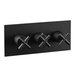 JTP Solex Matt Black Triple Outlet Thermostatic Concealed Shower Valve Horizontal