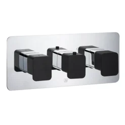 JTP Axel Twin Outlet Thermostatic Concealed Shower Valve Horizontal With Matt Black Handles