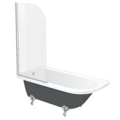 Appleby Grey 1700 Roll Top Shower Bath With Screen + Chrome Leg Set -Villeroy Shop a17bsrgry d1