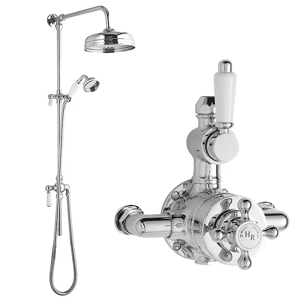 Hudson Reed Twin Shower Valve With Victorian Grand Rigid Riser Kit - Chrome 2 Hudson Reed Twin Shower Valve With Victorian Grand Rigid Riser Kit - Chrome - Image 2