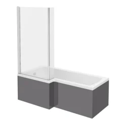 Apollo2 Shower Bath - 1700mm L Shaped With Screen + Gloss Grey Panel