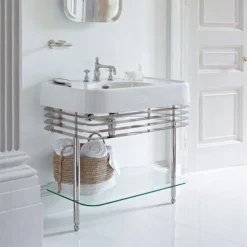 Arcade 900mm Basin And Stand With Glass Shelf -Villeroy Shop arcade900mmbasinandstandwithglassshelfd2