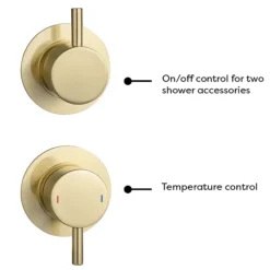 Arezzo Brushed Brass Concealed Individual Diverter + Thermostatic Control Valve With Handset + Wall Mounted Shower Head