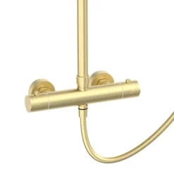 Arezzo Deluxe Cool Touch Round Thermostatic Shower (300mm Head - Brushed Brass) -Villeroy Shop arzrnddelbb d3