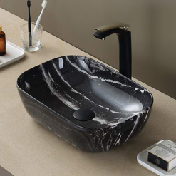 Arezzo 455 X 325mm Curved Rectangular Counter Top Basin - Gloss Black Marble Effect -Villeroy Shop az1004d1