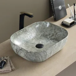 Arezzo 505 X 405mm Curved Rectangular Counter Top Basin - Gloss Grey Marble Effect