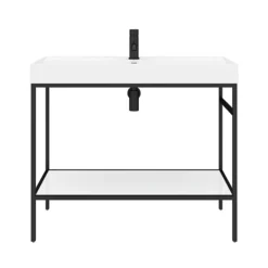 Arezzo 1000 Matt Black Framed Washstand With Gloss White Open Shelf And Basin -Villeroy Shop az10bfpm n detail1