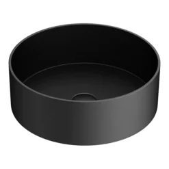 Arezzo Matt Black 360mm Round Stainless Steel Counter Top Basin + Waste -Villeroy Shop az360mb dt1