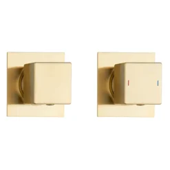 Arezzo Square Brushed Brass Concealed Individual Diverter + Thermostatic Control Shower Valve -Villeroy Shop az39asbbd1