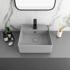 Arezzo 405mm Matt Grey Square Wall Mounted / Counter Top Basin