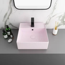 Arezzo 405mm Matt Pink Square Wall Mounted / Counter Top Basin