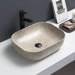 Arezzo 505 X 405mm Curved Rectangular Counter Top Basin - Beige Marble Effect