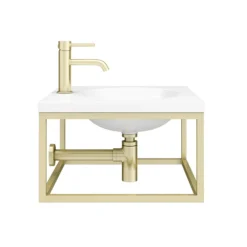 Arezzo 500 Wall Hung Basin With Brushed Brass Towel Rail Frame -Villeroy Shop az5bbfrm new d5
