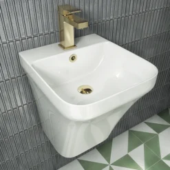 Arezzo Square Gloss White Ceramic One Piece Wall Hung Basin 1TH - 365mm Wide -Villeroy Shop az5psqgw d3
