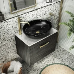Arezzo 520 X 395mm Curved Oval Counter Top Basin - Matt Black Marble Effect -Villeroy Shop az78166 d5
