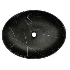 Arezzo 520 X 395mm Curved Oval Counter Top Basin - Matt Black Marble Effect -Villeroy Shop az78166nd3