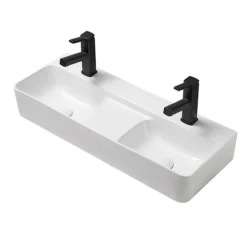 Arezzo Double Bowl Wall Mounted Basin - 810mm Wide - 1 Tap Hole Per Bowl