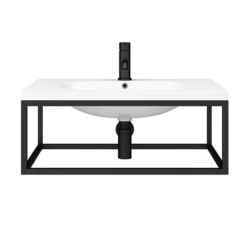 Arezzo 700 Wall Hung Basin With Matt Black Towel Rail Frame