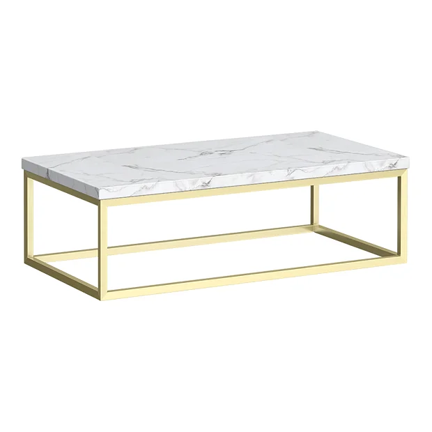 Arezzo 910 White Marble Effect Worktop With Brushed Brass Wall Mounted Frame 1 Arezzo 910 White Marble Effect Worktop With Brushed Brass Wall Mounted Frame
