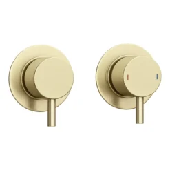 Arezzo Brushed Brass Concealed Individual Stop Tap + Thermostatic Control Shower Valve -Villeroy Shop azbb36 n d1