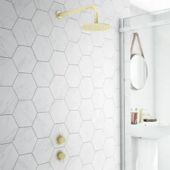 Arezzo Brushed Brass Concealed Individual Stop Tap + Thermostatic Control Shower Valve -Villeroy Shop azbb36 n d3