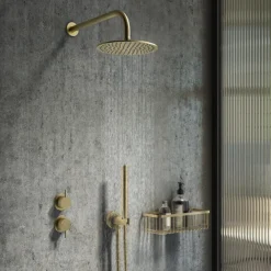 Arezzo Brushed Brass Concealed Individual Diverter + Thermostatic Control Shower Valve -Villeroy Shop azbb39nd1