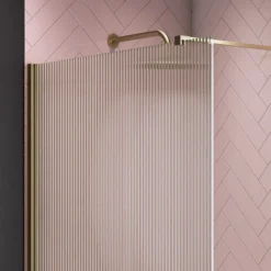 Arezzo 1700 X 700 Bath Replacement Wet Room (1000mm Brushed Brass Fluted Glass Screen W. Tray)