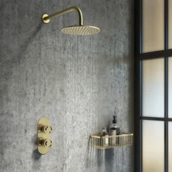 Arezzo Brushed Brass Industrial Style Round Modern Twin Concealed Shower Valve -Villeroy Shop azbbiv1d4