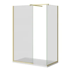 Arezzo Brushed Brass 10mm Glass 1400 X 800 Wet Room (inc. Screen, Side Panel + Tray)