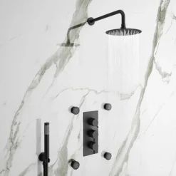 Arezzo Round Triple Concealed Thermostatic Shower Valve With Diverter - Matt Black