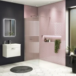 Arezzo 1700 X 700 Bath Replacement Wet Room (1000mm Chrome Fluted Glass Screen W. Tray) -Villeroy Shop azchf17brwr d2