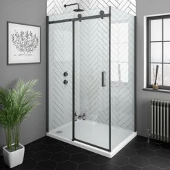 Arezzo 700 X 1950 Matt Black Frameless Side Panel (8mm Glass)