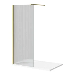 Arezzo 1400 X 900 Fluted Glass Brushed Brass Profile Wet Room (800 Screen, Square Support Arm + Tray)