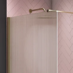 Arezzo 1600 X 800 Fluted Glass Brushed Brass Profile Wet Room (1000 Screen, Square Support Arm + Tray) -Villeroy Shop azfgbb168d2
