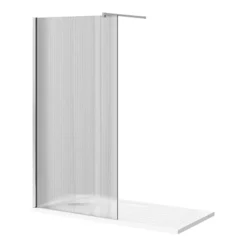 Arezzo 1600 X 800 Fluted Glass Chrome Profile Wet Room (1000 Screen, Square Support Arm + Tray)
