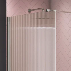 Arezzo Fluted Glass Chrome Profile Wetroom Screen + Square Support Arm -Villeroy Shop azfgch d2