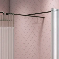 Arezzo 1400 X 900 Fluted Glass Matt Black Walk In Enclosure (inc. Main Screen, Side Panel + Tray) -Villeroy Shop azfgmb149ed4 1