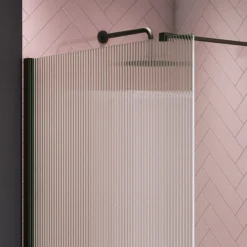 Arezzo 1600 X 800 Fluted Glass Matt Black Profile Wet Room (1000 Screen, Square Support Arm + Tray) -Villeroy Shop azfgmb168d2