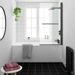 Arezzo Matt Black 1700 X 800 Keyhole Shower Bath With Screen