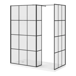 Arezzo 1700 X 800 Matt Black Grid Wet Room (Main Screen Incl. Hinged Return, Side Panel + Tray)
