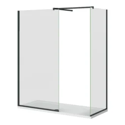 Arezzo Matt Black 10mm Glass 1700 X 700 Wet Room (inc. Screen, Side Panel + Tray)