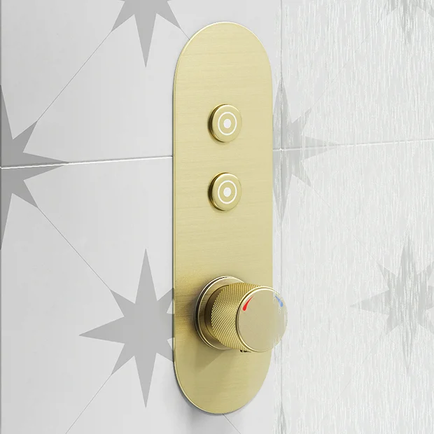 Arezzo Brushed Brass Industrial Style Push Button Shower Valve (2 Outlets) 3 Arezzo Brushed Brass Industrial Style Push Button Shower Valve (2 Outlets) - Image 3