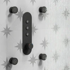 Arezzo Matt Black Industrial Style Push Button Shower Valve (3 Outlets)