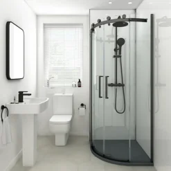 Arezzo Matt Black 800 X 800mm Frameless Quadrant Shower Enclosure