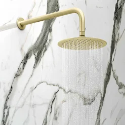 Arezzo Round Brushed Brass 2 Outlet Shower System (Fixed Shower Head + Overflow Bath Filler) -Villeroy Shop azr2ssbd2